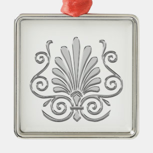 Vintage Art Deco Silber Feder Arabeske Silbernes Ornament
