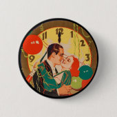 Vintage Art Deco Silvester-Kuss-Uhr Button (Vorderseite)