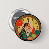 Vintage Art Deco Silvester-Kuss-Uhr Button (Vorne & Hinten)