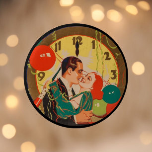 Vintage Art Deco Silvester-Kuss-Uhr Button