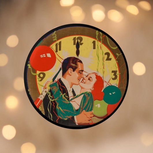 Vintage Art Deco Silvester-Kuss-Uhr Button