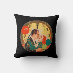 Vintage Art Deco Silvester-Kuss-Uhr Kissen