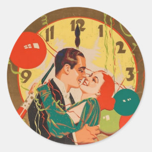 Vintage Art Deco Silvester-Kuss-Uhr Runder Aufkleber