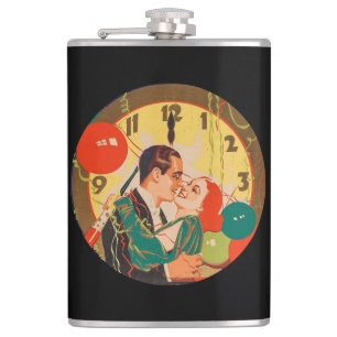 Vintage Art Deco Silvester-Kussuhr Flachmann