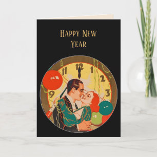 Vintage Art Deco Silvester-Kussuhr Karte
