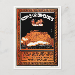 Vintage Art Deco Simplon Orient Express Athen Postkarte