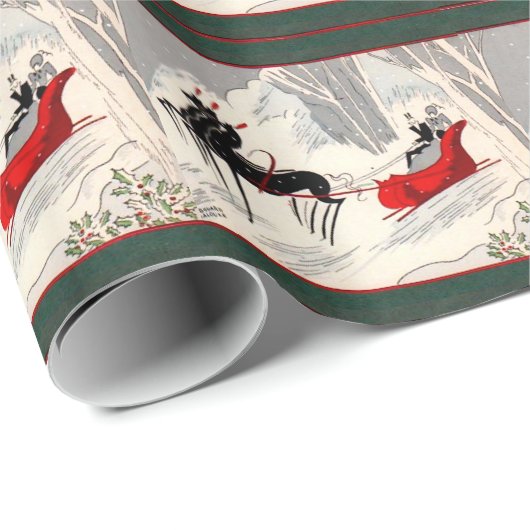 Vintage Art Deco Sleigh Ride Geschenkpapier (Rolleneckpunkt)