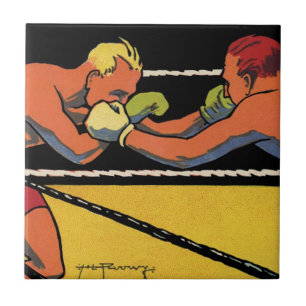 Vintage Art Deco Sport Boxen, Boxer beim Schlagen Fliese