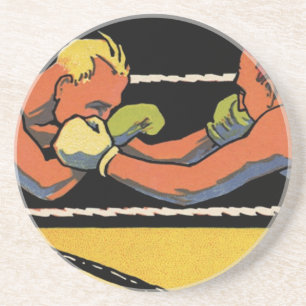 Vintage Art Deco Sport Boxen, Boxer beim Schlagen Getränkeuntersetzer