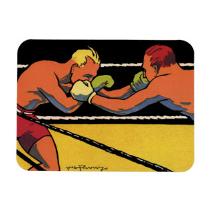 Vintage Art Deco Sport Boxen, Boxer beim Schlagen Magnet