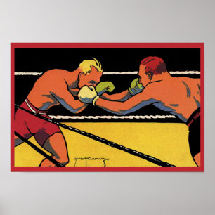 Vintage Art Deco Sport Boxen, Boxer beim Schlagen Poster