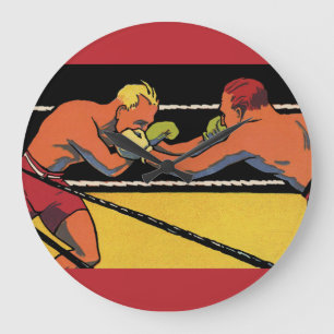 Vintage-Art-Deco-Sportboxen, Boxer beim Schlagen Große Wanduhr