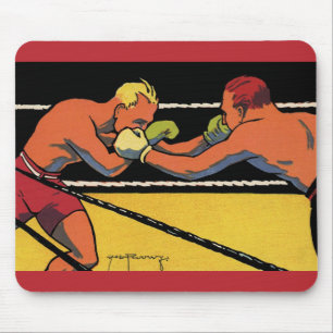 Vintage-Art Deco-Sportboxen, Boxer beim Schlagen Mousepad
