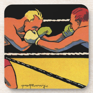 Vintage-Art-Deco-Sportboxen, Boxer beim Schlagen Untersetzer