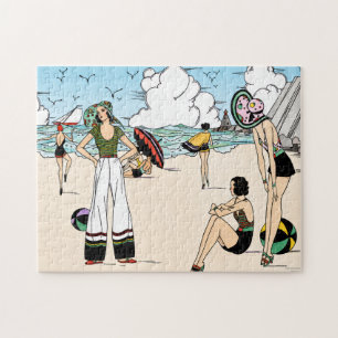 Vintage-Art-Déco-Strandillustration 1920er Jahre K Puzzle