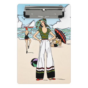 Vintage-Art-Déco-Strandillustration 1920er Küste Mini Klemmbrett