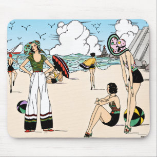 Vintage-Art-Déco-Strandillustration 1920er Küste Mousepad
