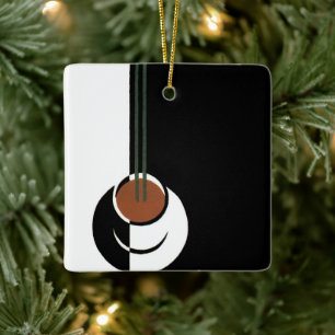 Vintage Art Deco, Tasse Kaffee mit Dampf Keramikornament