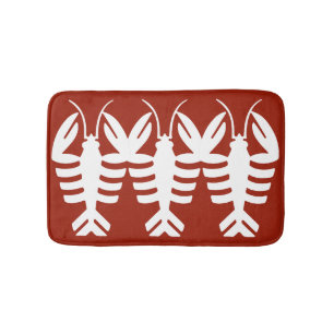 Vintage Art Deco Tier, weißer Hummer auf Rot Badematte
