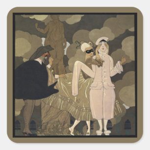 Vintage Art Deco, Überraschung von George Barbier Quadratischer Aufkleber