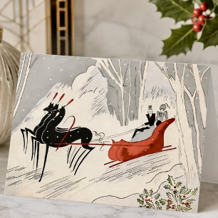 Vintage-Art-Déco-Weihnachts-Schlittenfahrt-Karte Dankeskarte
