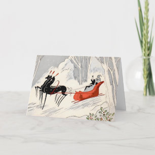 Vintage-Art-Déco-Weihnachts-Schlittenfahrt-Karte Dankeskarte
