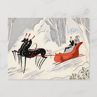 Vintage-Art-Déco-Weihnachts-Schlittenfahrt-Karte  Postkarte