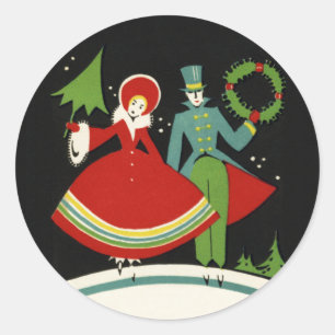 Vintage-Art-Deco-Weihnachtssticker Runder Aufkleber
