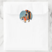 Vintage Art Deco Winter Mutter und Kind im Schnee Runder Aufkleber (Tasche)
