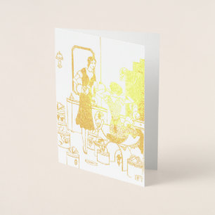 Vintage-Art-Dekorative Illustration eines Hutladen Folienkarte