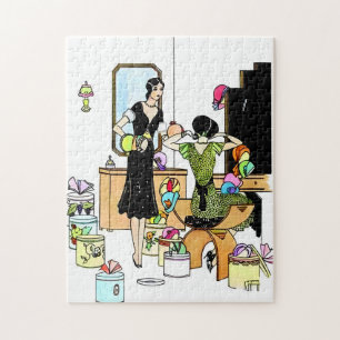 Vintage-Art-Dekorative Illustration eines Hutladen Puzzle
