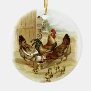 Vintage Art Farm Chickens Keramikornament