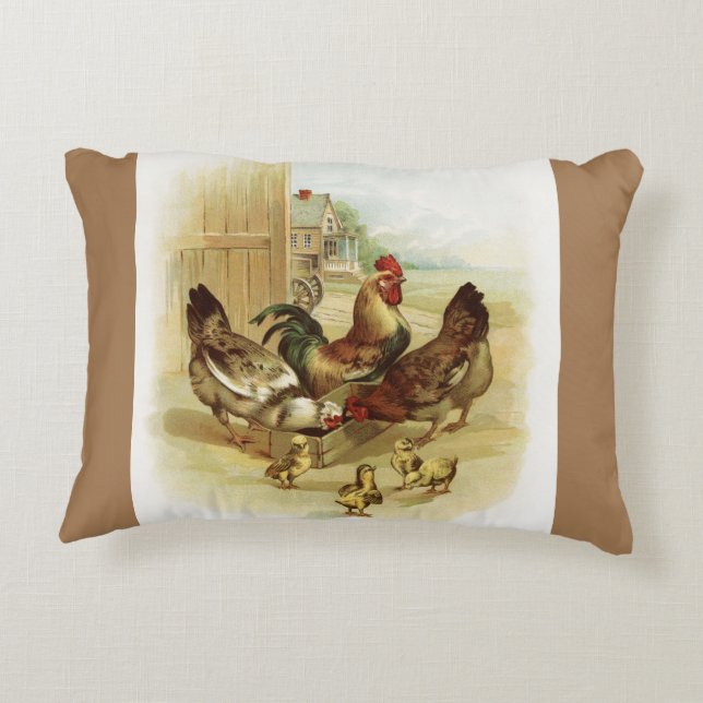 Vintage Art Farm Hühner Dekokissen (Rückseite)