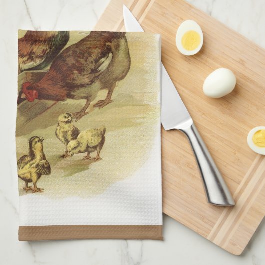 Vintage Art Farm Hühner Geschirrtuch (Viertel Falte)