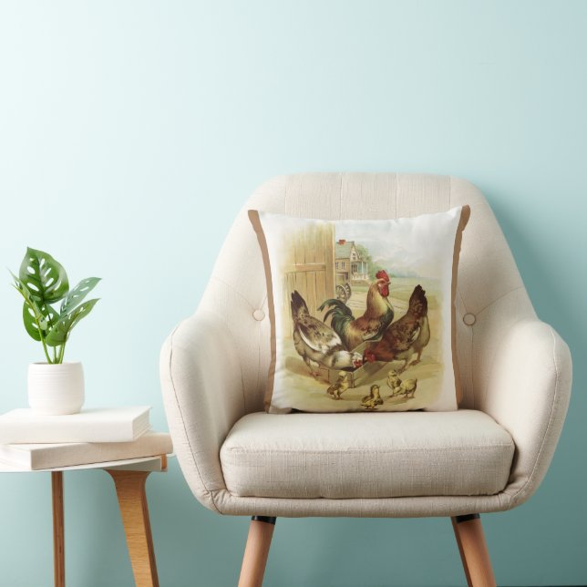 Vintage Art Farm Hühner Kissen (Stuhl )