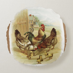 Vintage Art Farm Hühner Rundes Kissen