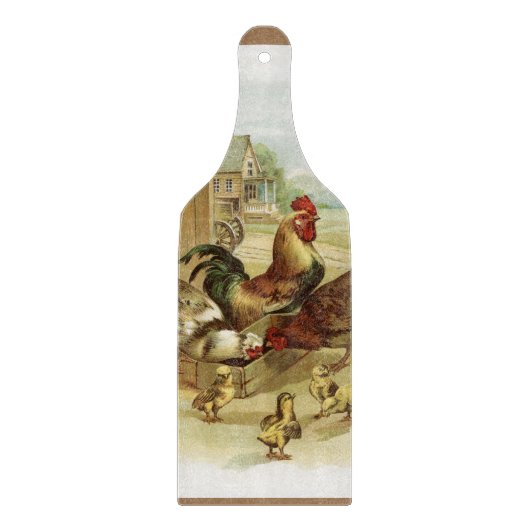 Vintage Art Farm Hühner Schneidebrett (Vorderseite)