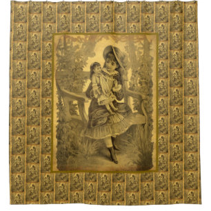 Vintage Art Girl mit Puppe Duschvorhang