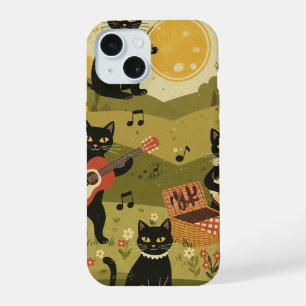 Vintage-Art-Gitarre-Katzenliebhaber iPhone 15 Hülle