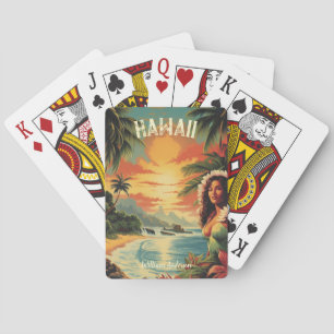 Vintage Art Hawaii Strand Hawaiianisches Mädchen Spielkarten