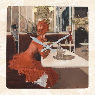 Vintage Art - Im Café - Fernand Lungren Quadratische Wanduhr