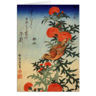 Vintage Art Japanese Bird & Flower Greeting Card