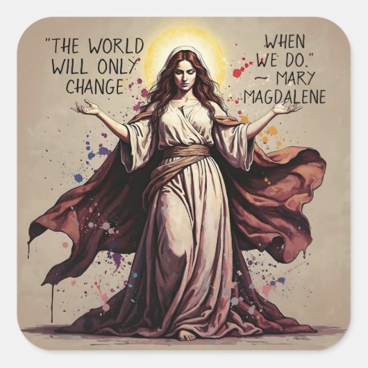 Vintage Art Mary Magdalene Quote  Quadratischer Aufkleber (Vorderseite)