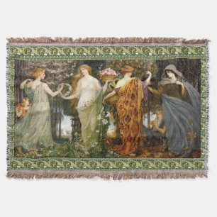 Vintage Art Nouveau 4 Jahreszeiten von Walter Cran Decke