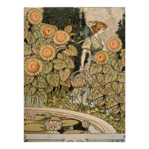 Vintage Art Nouveau August-Sonnenblumen-Gartenkuns Poster