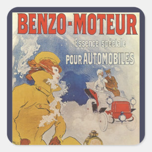 Vintage Art Nouveau, Benzo Moteur von Jules Cheret Quadratischer Aufkleber