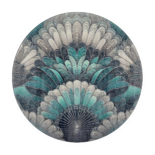 Vintage Art Nouveau Blau Silber Fächer Schneidebrett