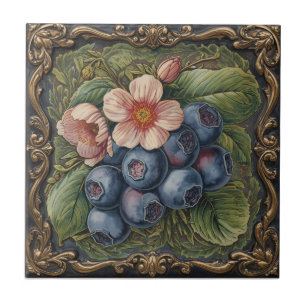 Vintage Art Nouveau Blaubeeren Blumenmuster Fliese