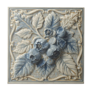 Vintage Art Nouveau Blaubeeren hellblau Floral Fliese
