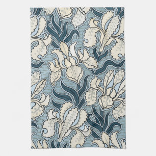 Vintage Art Nouveau, Blaue Garten-Schwertlilien-Bl Geschirrtuch